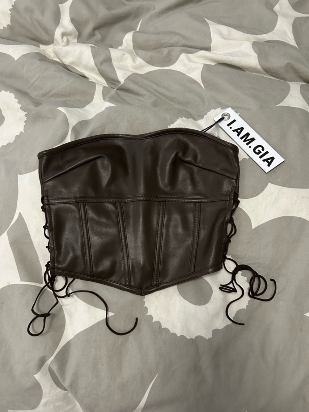 NWT I.AM.GIA Chocolate Brown Faux Leather Lace-Up Corset Top